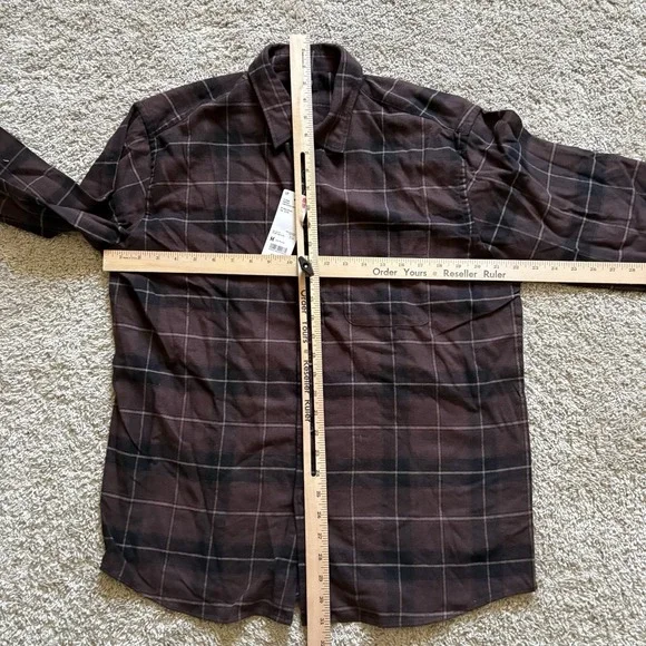 Uniqlo Button Up Flannel Shirt Med Mens Black Plaid 100% Cotton Long Sleeve - Picture 7 of 7